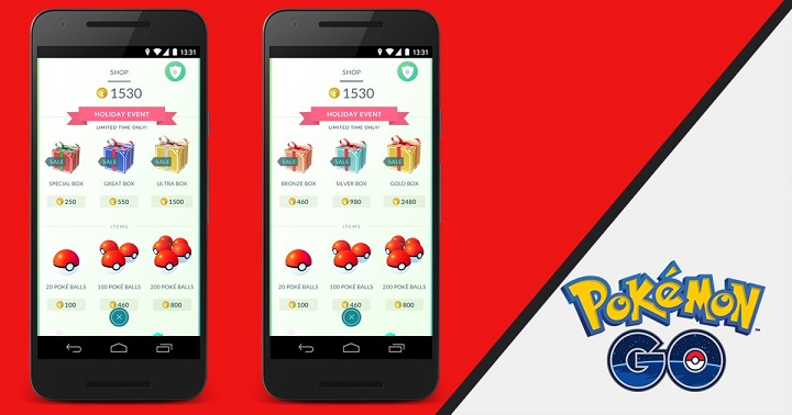Uma captura de tela mostrando os itens e caixas Pokemon Go Shop