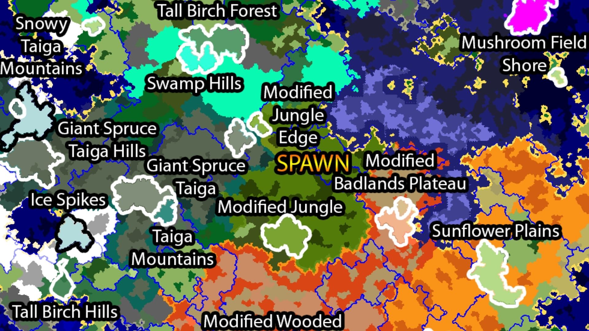 خريطة لجميع المناطق الحيوية Minecraft