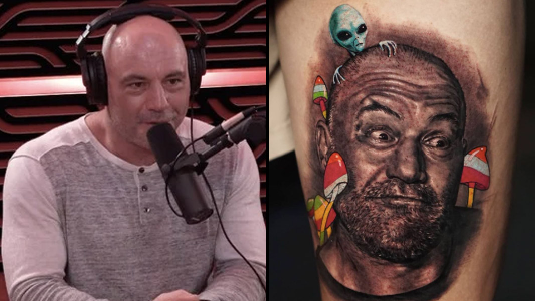 Feel appreciated in a strange way Overwhelmed Joe Rogan reacts to INSANE  fan tattoo of him