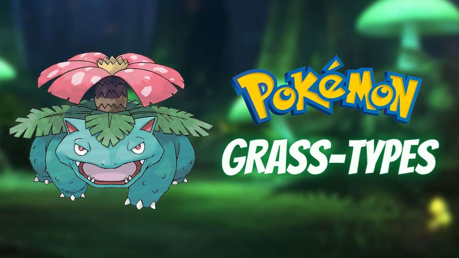 Изображение на логото на Pokemon с видове треви и Венусавър