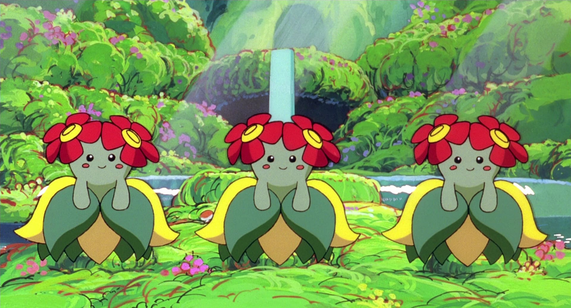 Aartwork zo série anime ukazujúcich Bellossom v Pokémonovi, jednej z