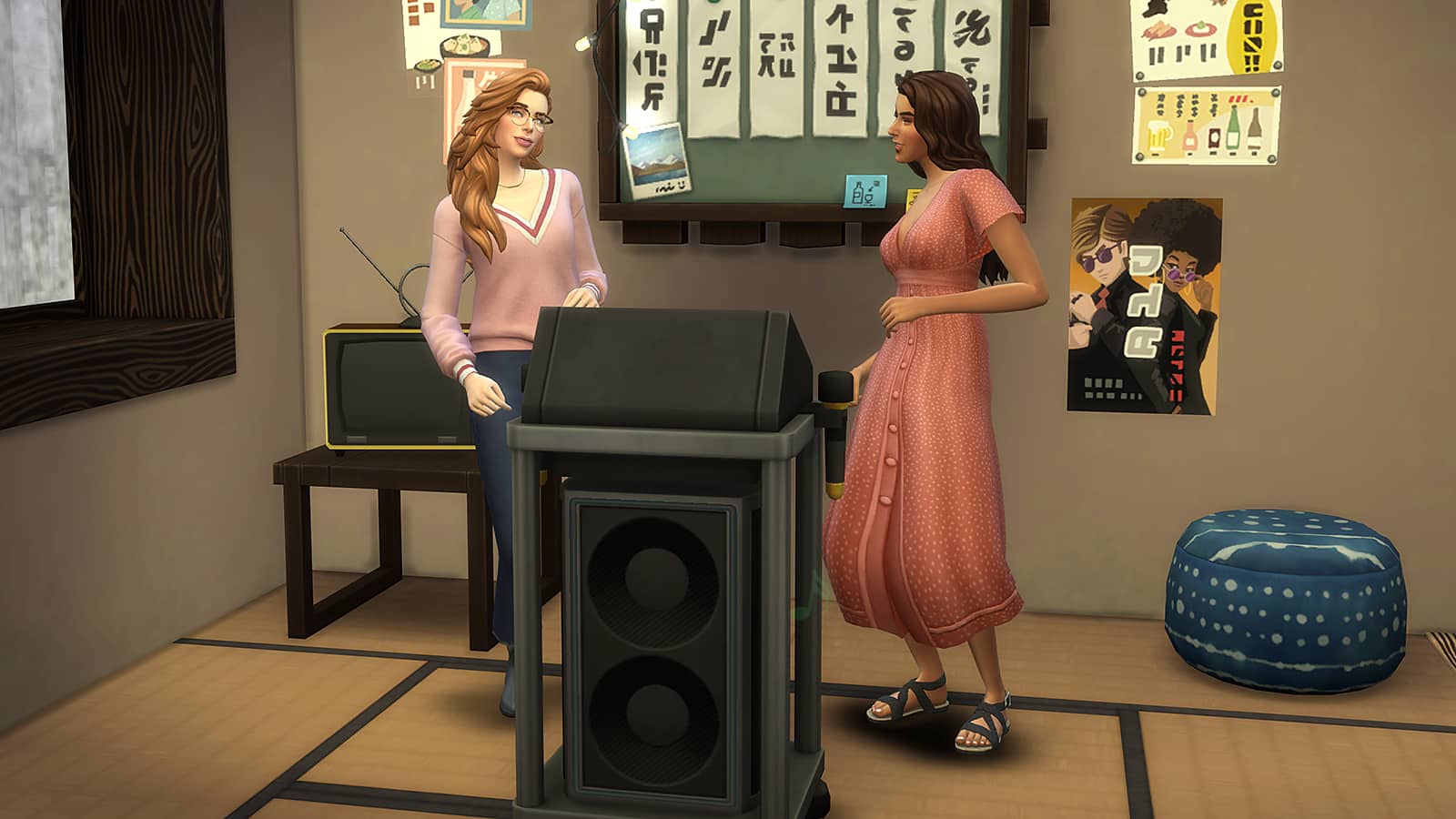 Zwei Sims mit der Karaoke -Maschine
