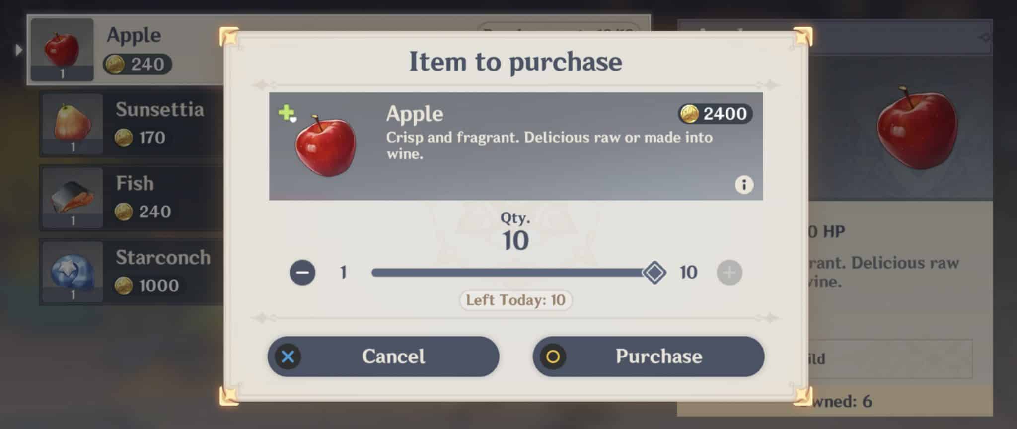 Kupte si jablka v dopadu Genshin