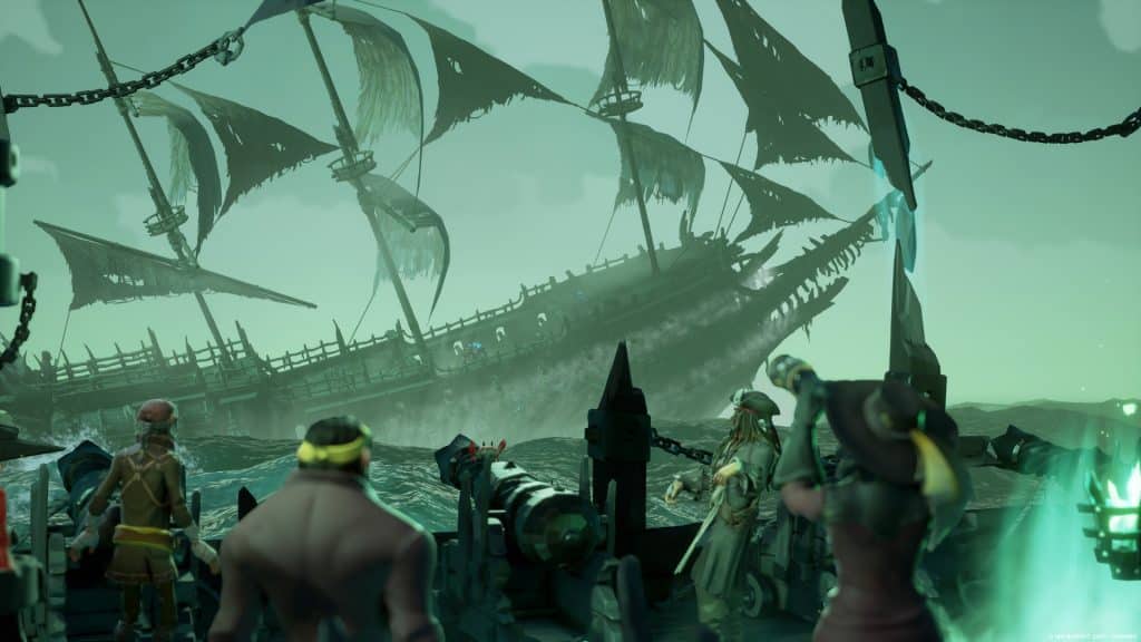 Image des voleurs Sea of ​​Thieves montrant un navire fantôme, l'un des meilleurs jeux de passes de jeu Xbox