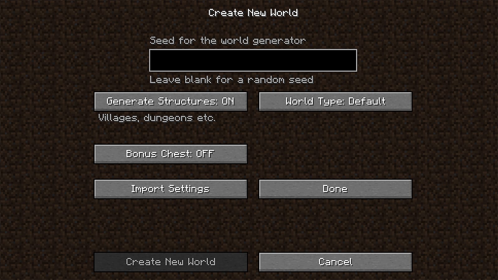 Gambar yang menunjukkan layar menu untuk menggunakan biji Minecraft World Best Minecraft Seeds 2023