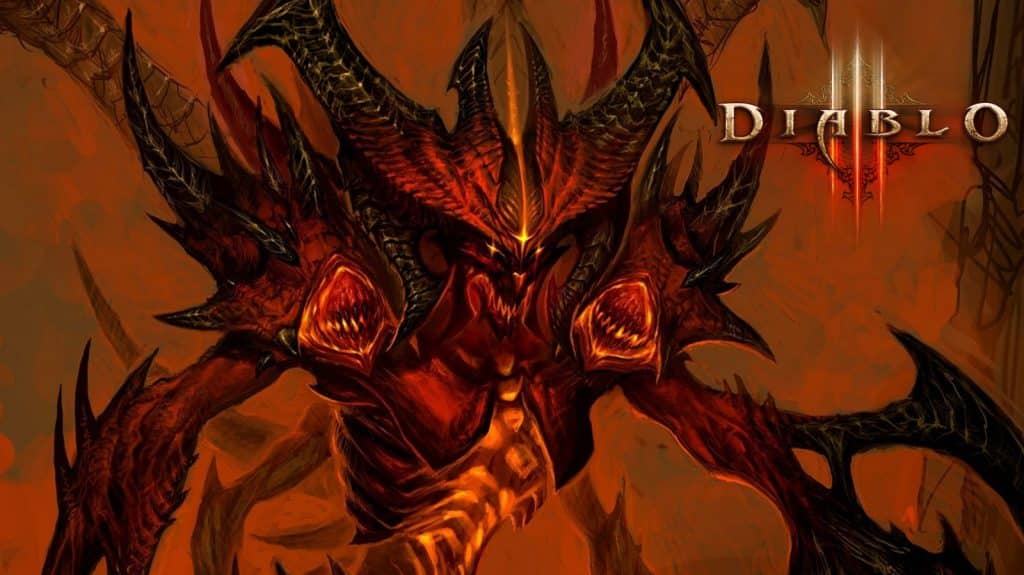Diablo 3 Red Demon s páteřemi se dívá na kameru