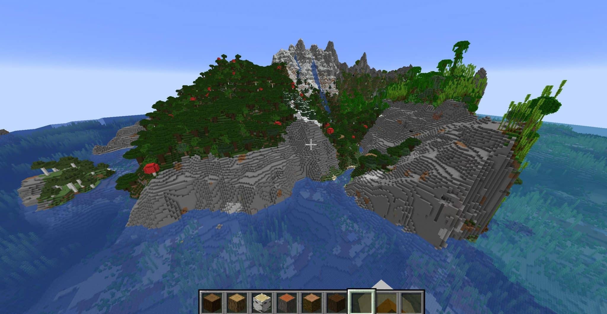 Una vasta isla de montaña en Minecraft