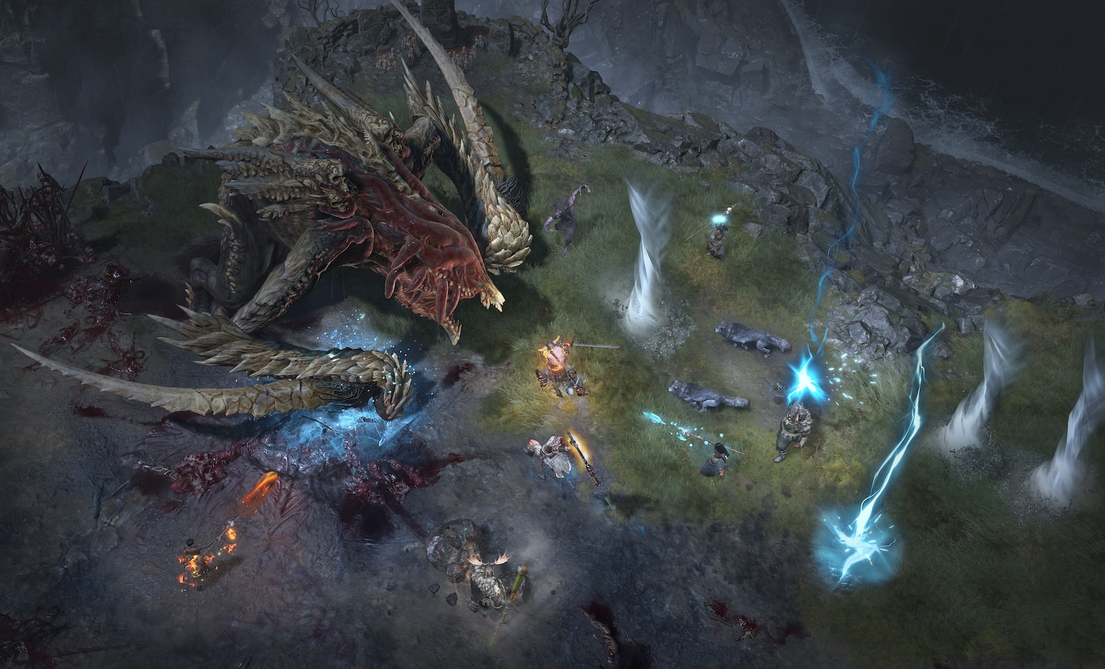 Diablo 4 personnages combattant un boss en multijoueur