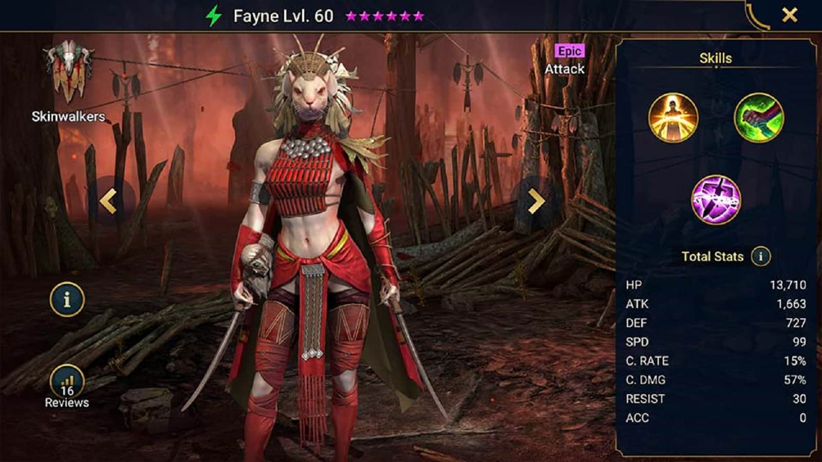 Captura de tela do jogo com Fayne em Raid Shadow Legends