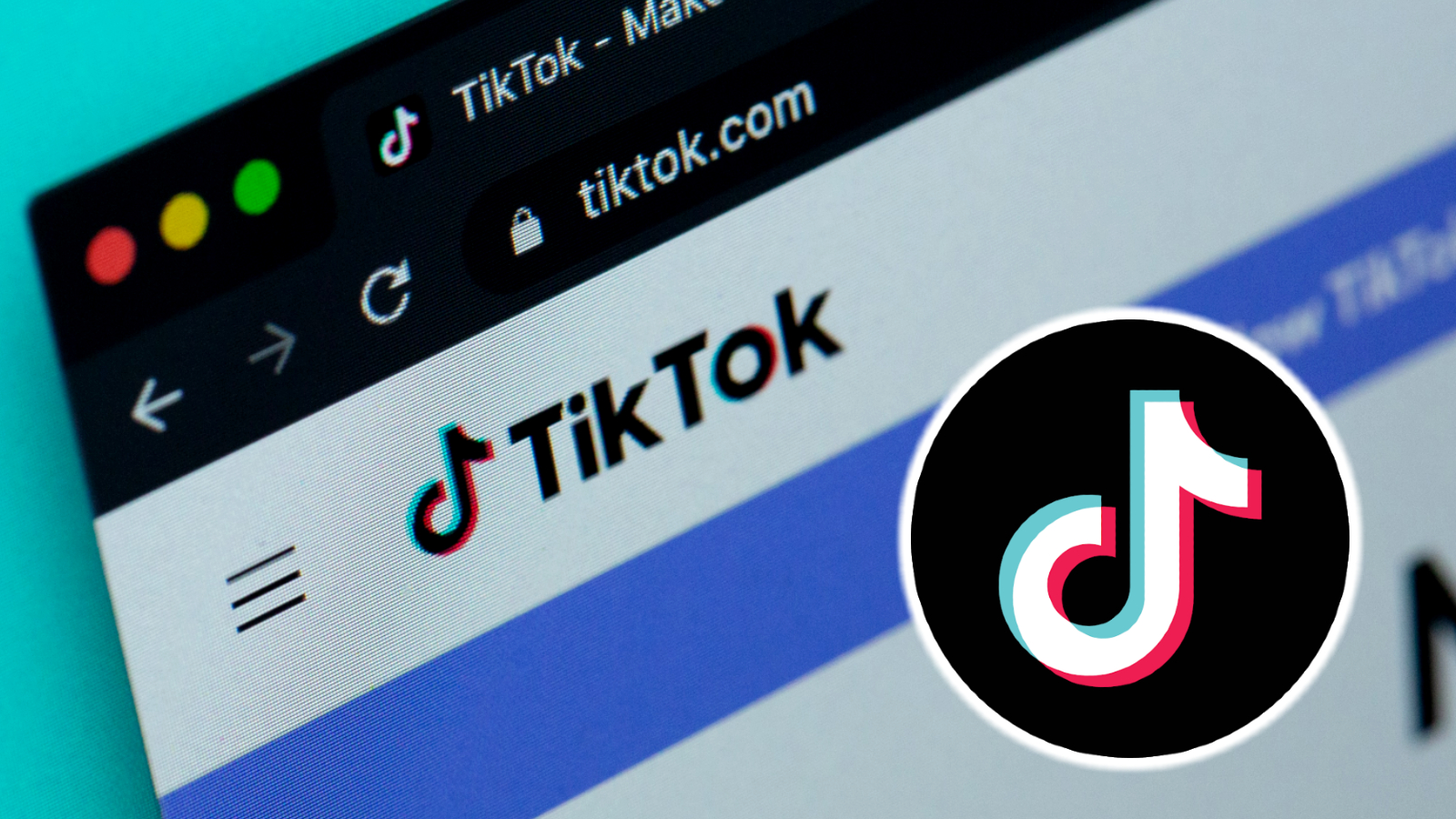 Уебсайтът на Tiktok до логото на Tiktok