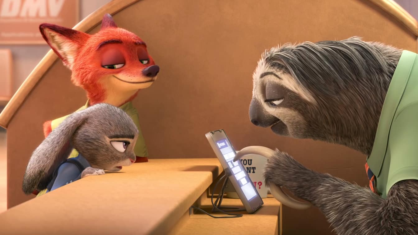 Judy Hopps, Nick Wilde og Flash The Sloth i Disney