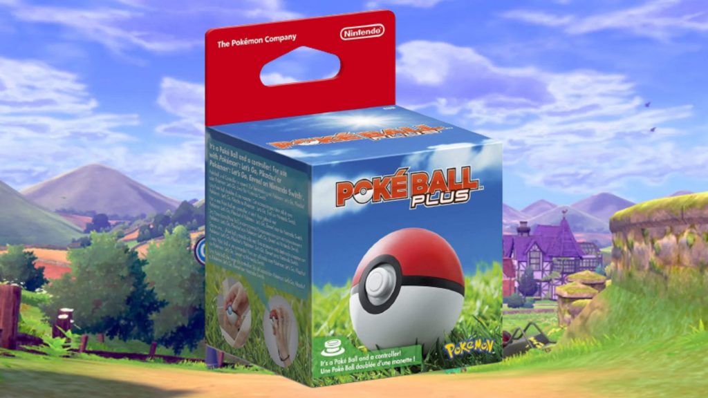 Pokeball Plus vor einem Pokemon -Hintergrund