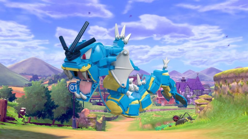 Mega Construye Pokémon frente a un paisaje de Pokémon