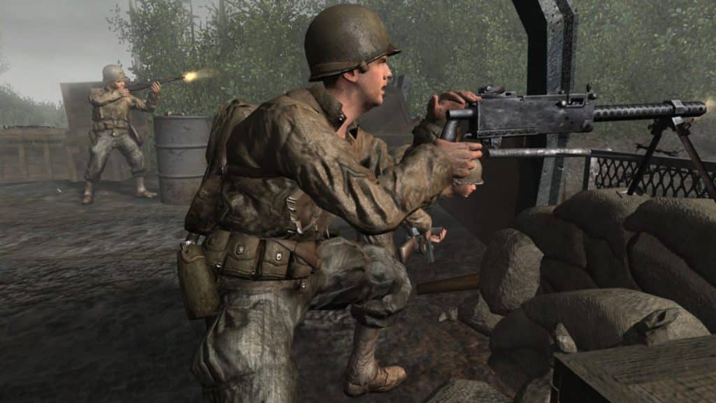 Играч на Call of Duty 2, използващ картечница