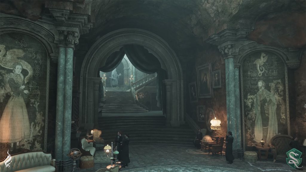 Una imagen de la sala común de Slytherin en Hogwarts Legacy