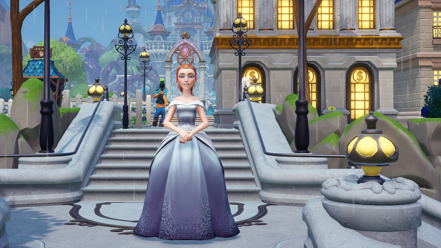 Un personaggio nella Disney Dreamlight Valley in piedi nella piazza