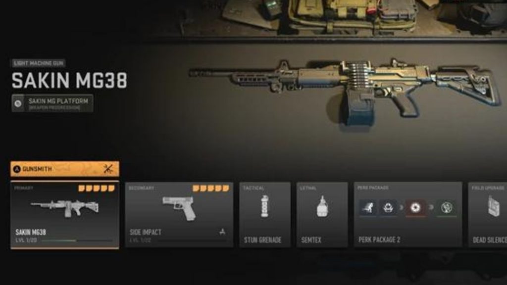 Sakin MG38 trong menu Warzone 2