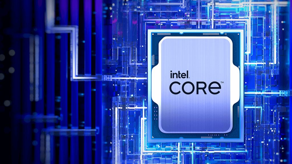 Intel CPU trên nền màu xanh
