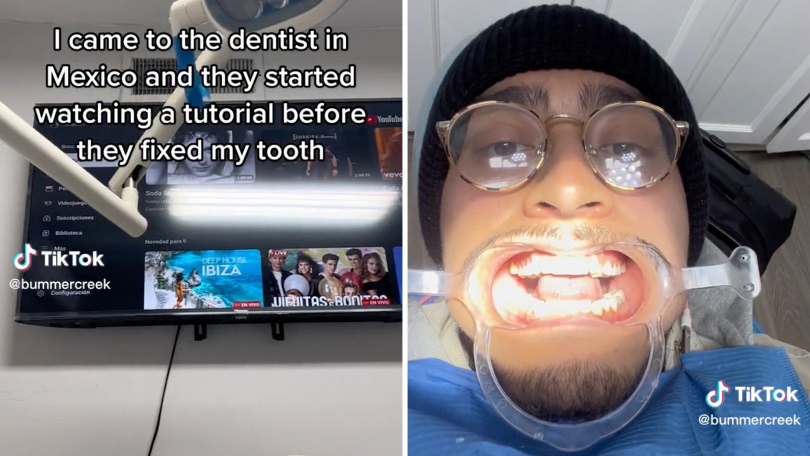 El dentista ve el tutorial antes de arreglar el diente del paciente en un video viral