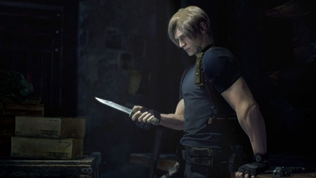 Leon Kennedy memegang pisau di Resident Evil 4 REMAKE