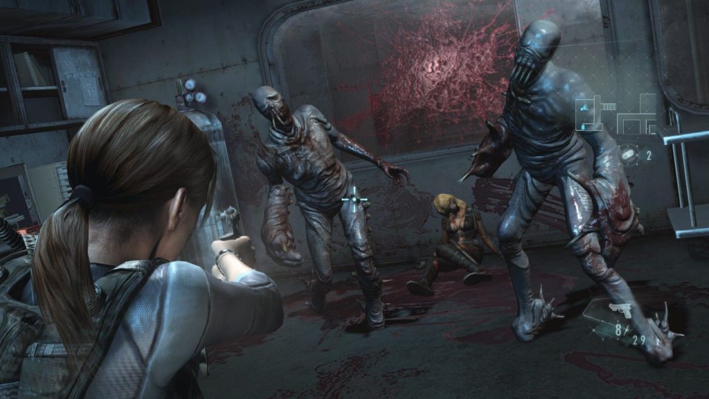 Jill menembak musuh dalam Resident Evil Revelations