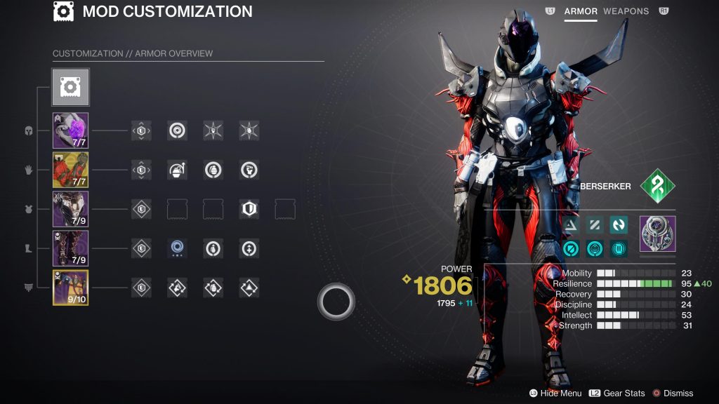 Экран мода для титана в Destiny 2