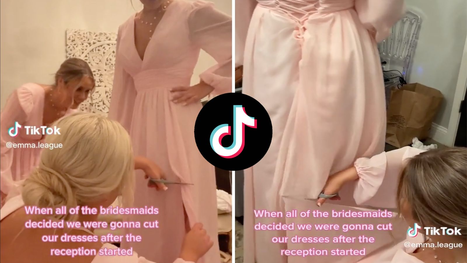 Bridesmaids sparked outrage after cutting their dresses during the reception
