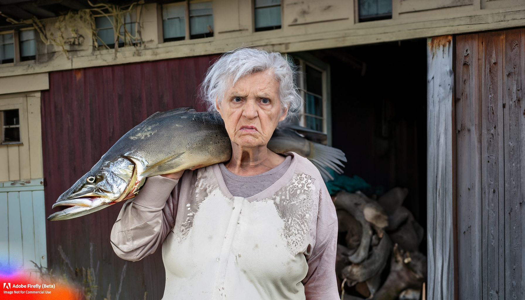 AN AI Generated image of a woman holding a fish