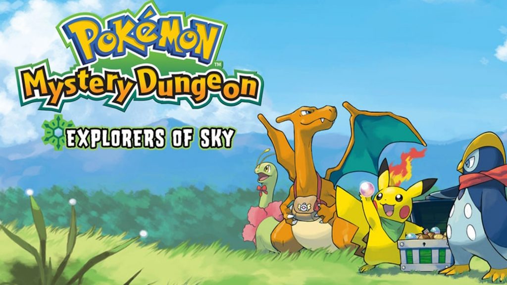 Pokemon Explorers of Sky Promo Art med Charizard, Pikachu och Prinppup