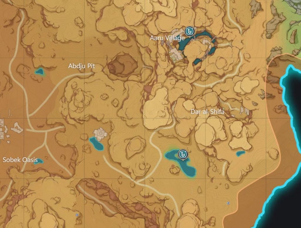Große rote Sandfischereiplätze, die über die interaktive Karte von Tevyat gekennzeichnet sind