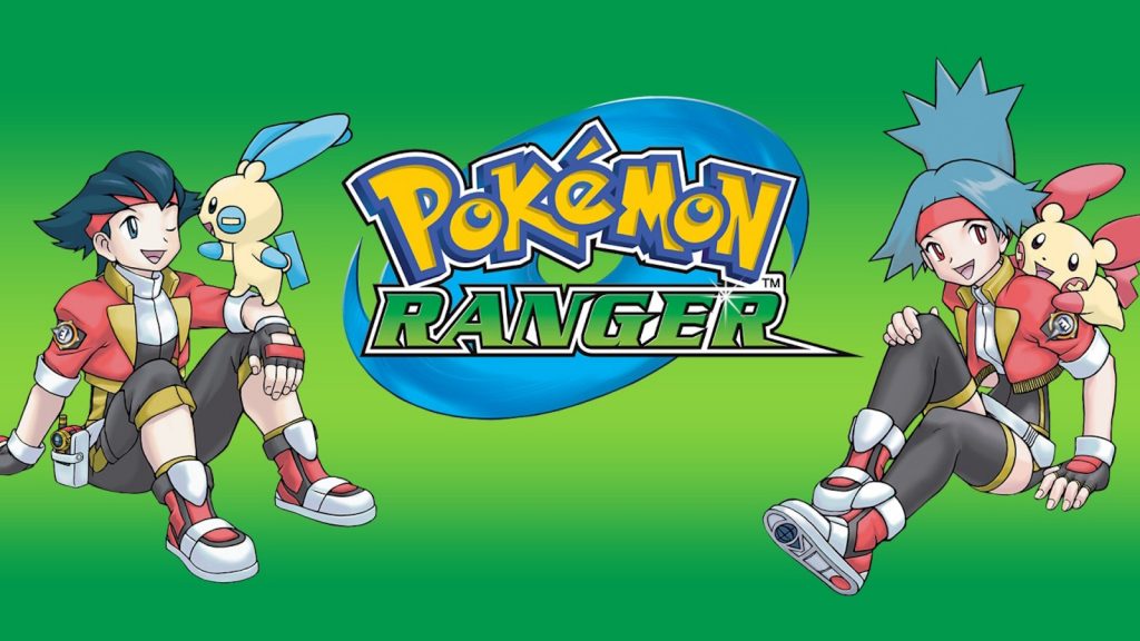 Pokemon Ranger salgsfremmende kunst af to Ranger -trænere med Plusle og Minun Partners