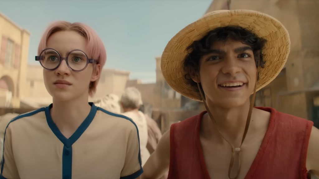 An image of Luffy and Koby from One Piece trailer