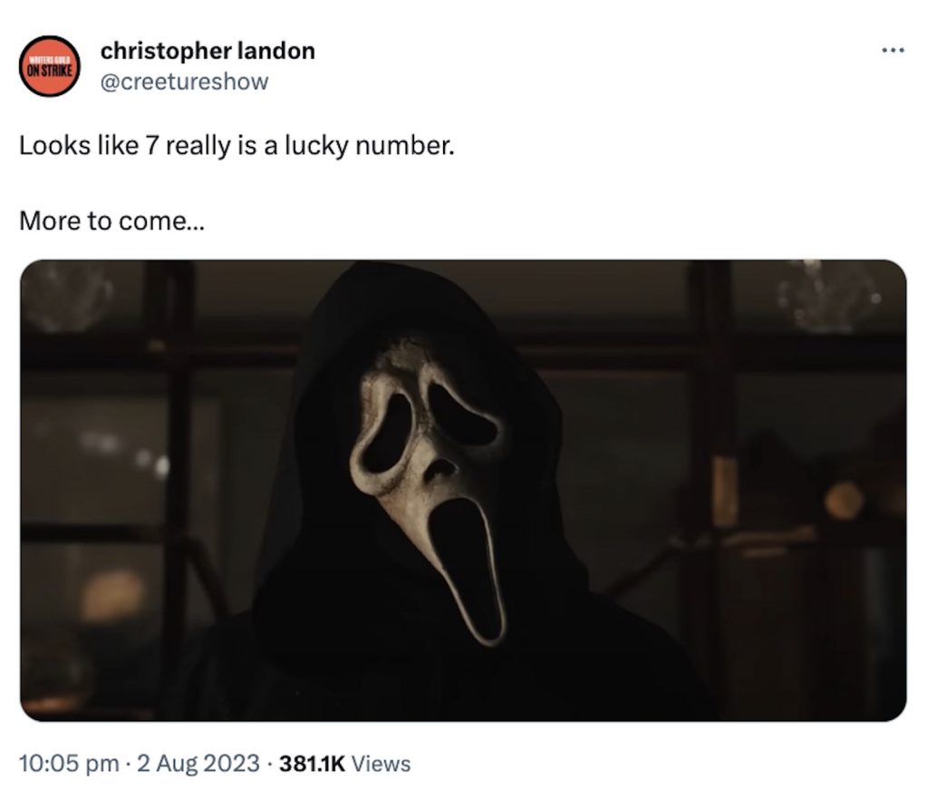 Tweet de Christopher Landon sobre Scream 7