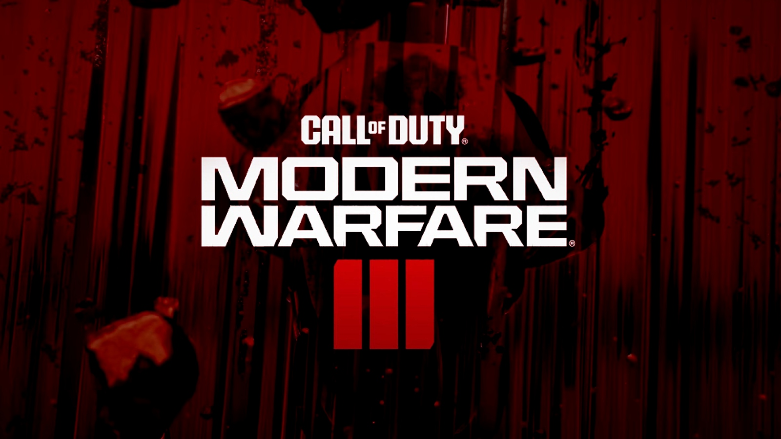 โลโก้ Modern Warfare 3 พร้อมศิลปะจากวิดีโอเปิดเผยในพื้นหลัง