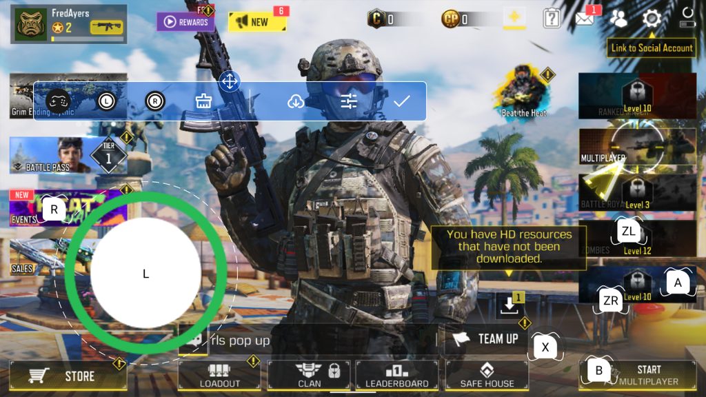 Мобилен екран на Call of Duty с картографиране на PIMAX