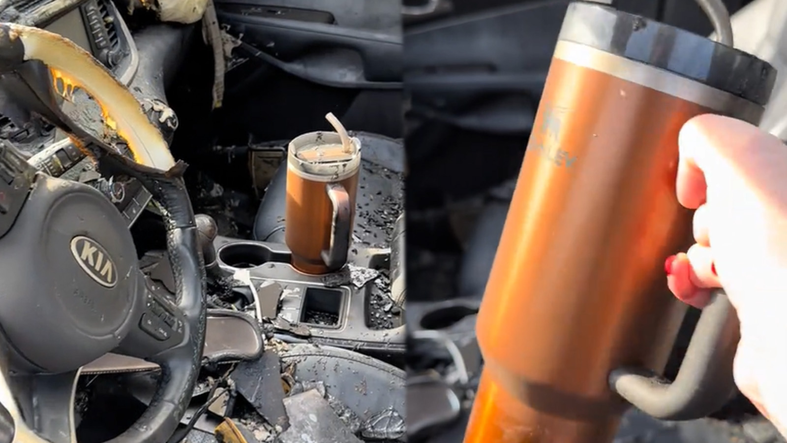 A Stanley tumbler survived a woman's car fire — and the company is