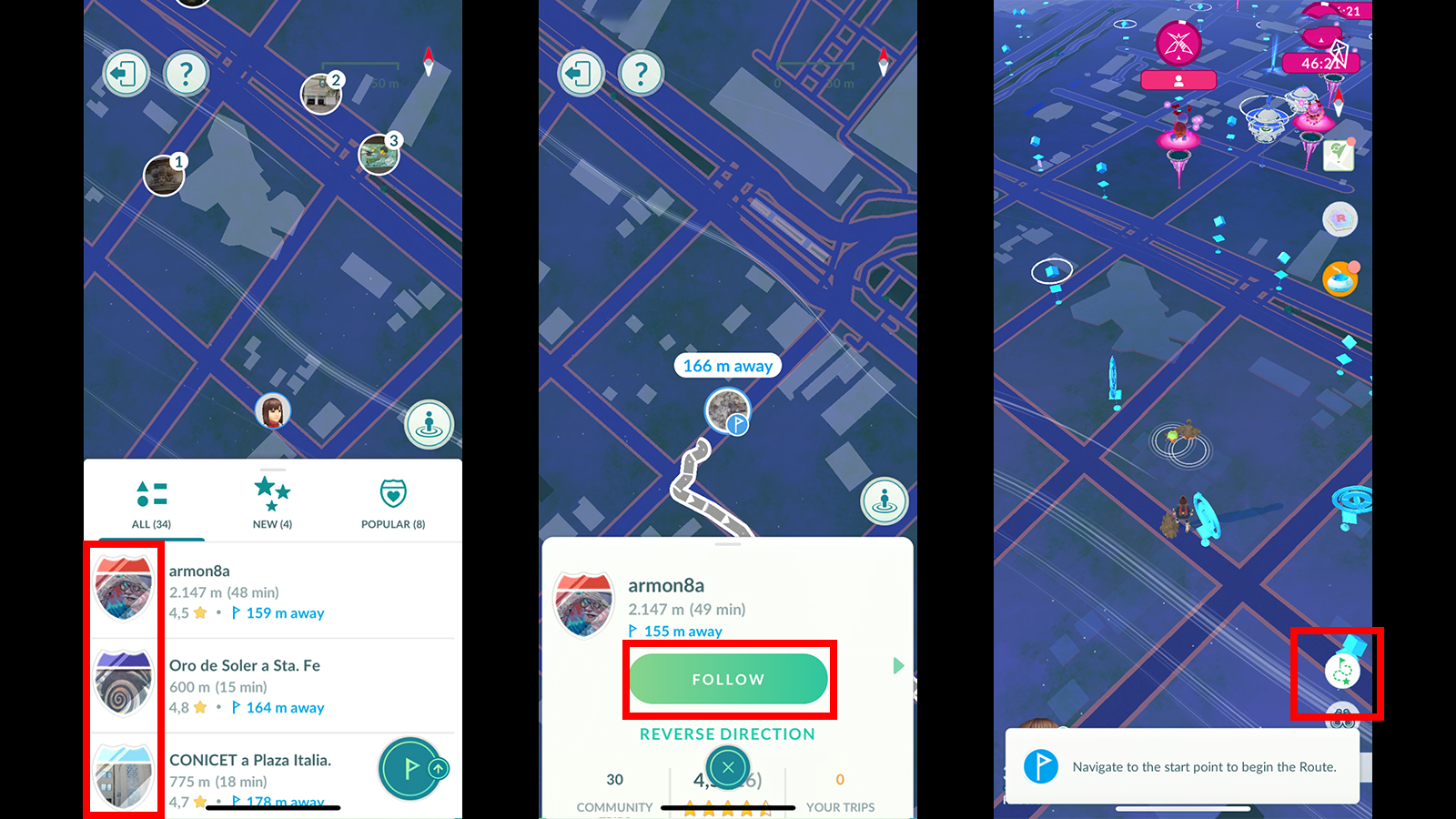 Pokémon Go suivre l'itinéraire