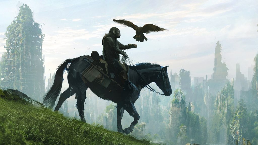 An ape on horseback in Kingdom of the Planet of the Apes