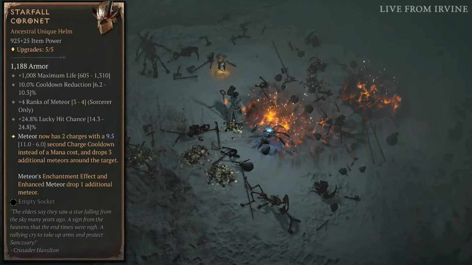 Новые уникальные предметы Diablo 4 для 3-го сезона усиливают навыки «Метеор» и «Грозовой шторм».