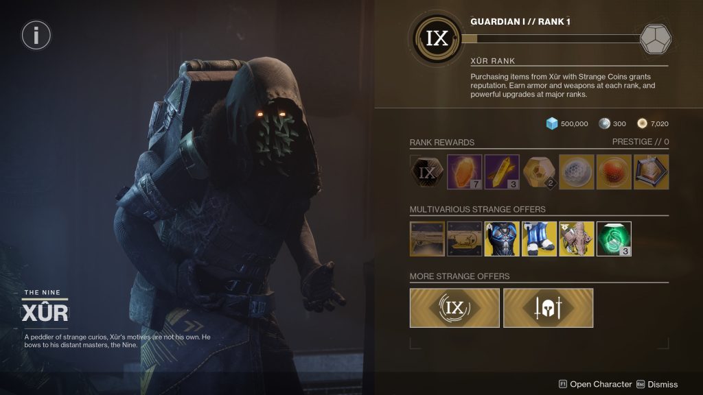 Xur 在《命运 2》最终形态中重新制作的库存和异域产品