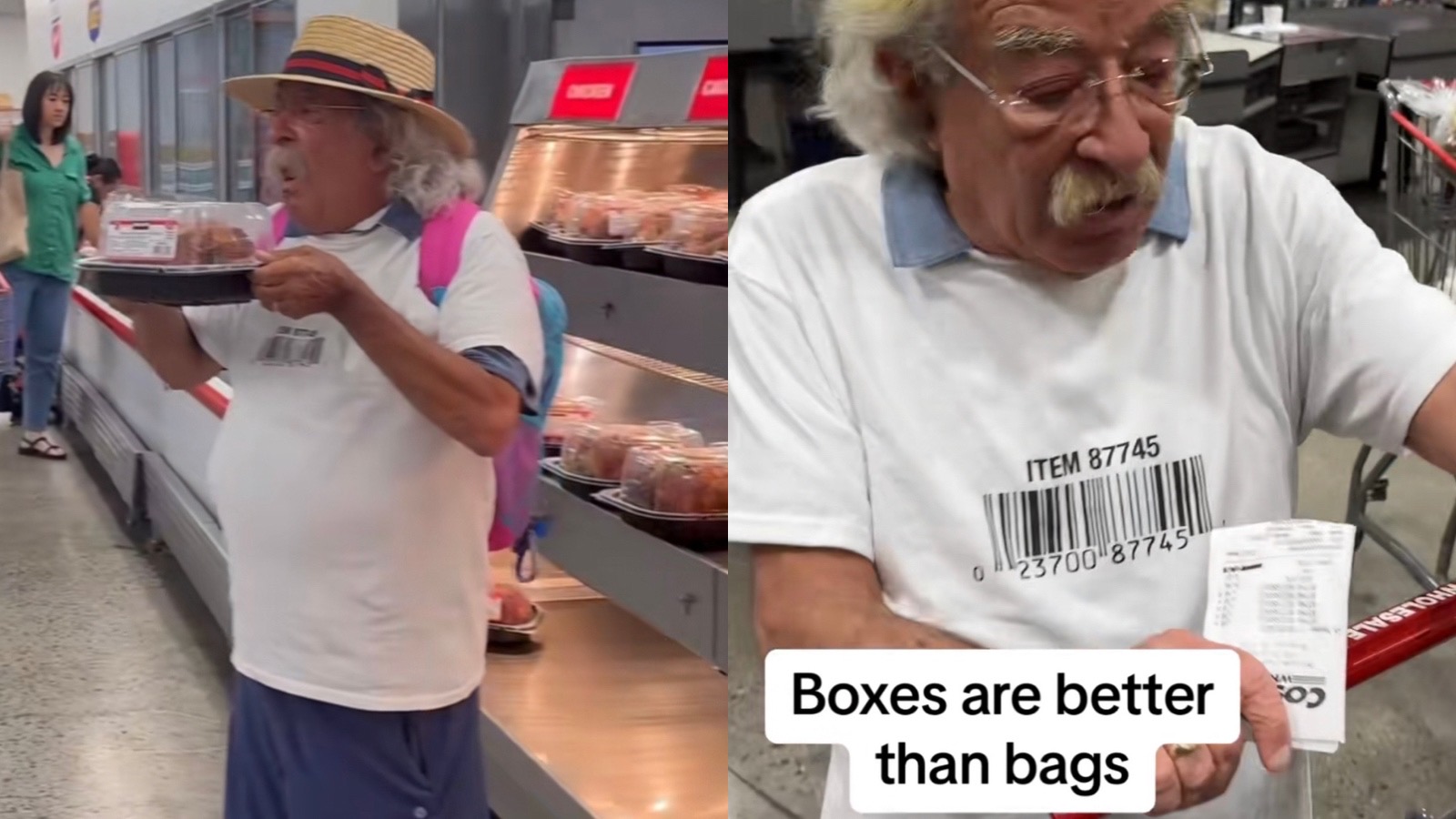 “Costco oracle” goes viral for wearing rotisserie chicken barcode on shirt to avoid LED ‘poison’