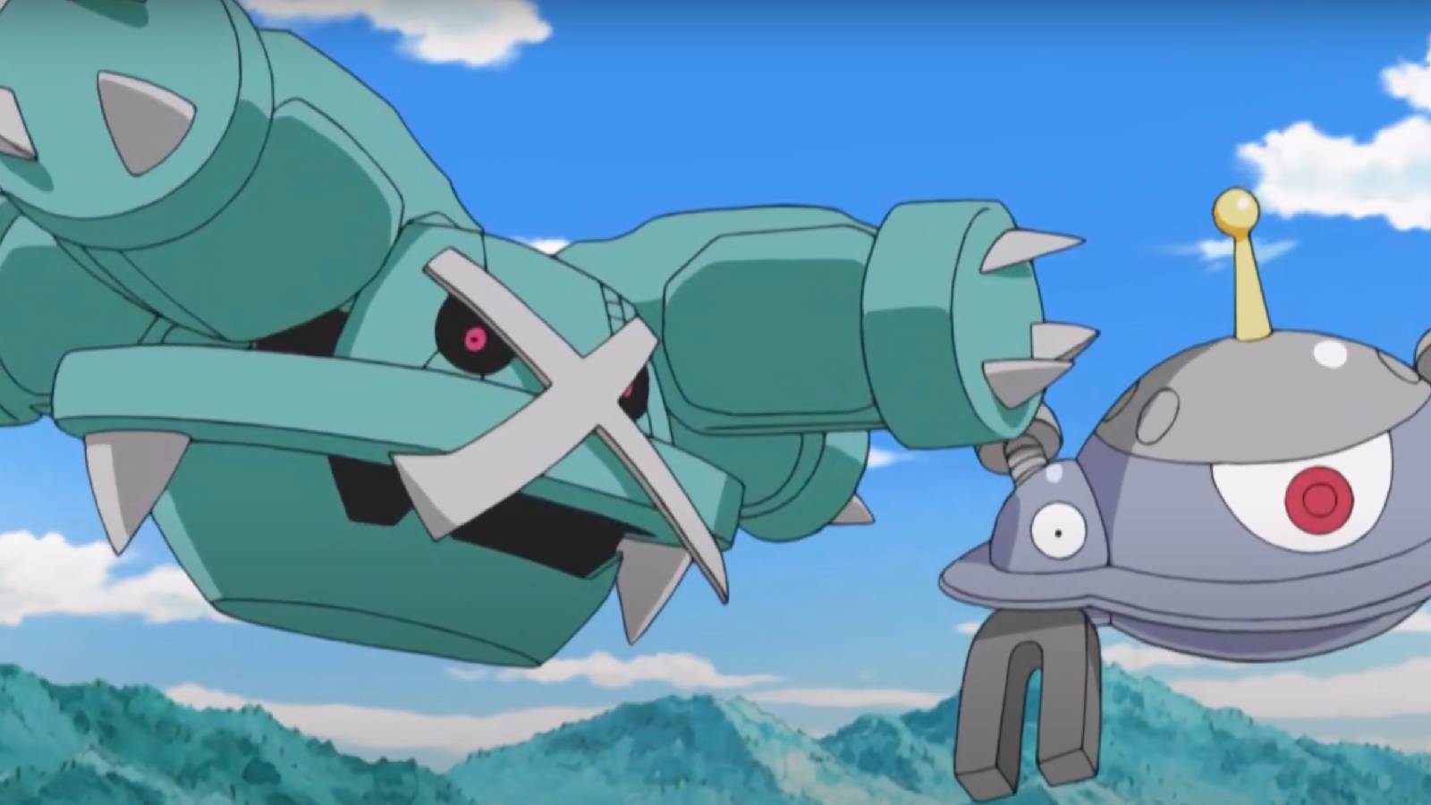 Pokemon Metagross 漂浮在 Magnezone 旁邊